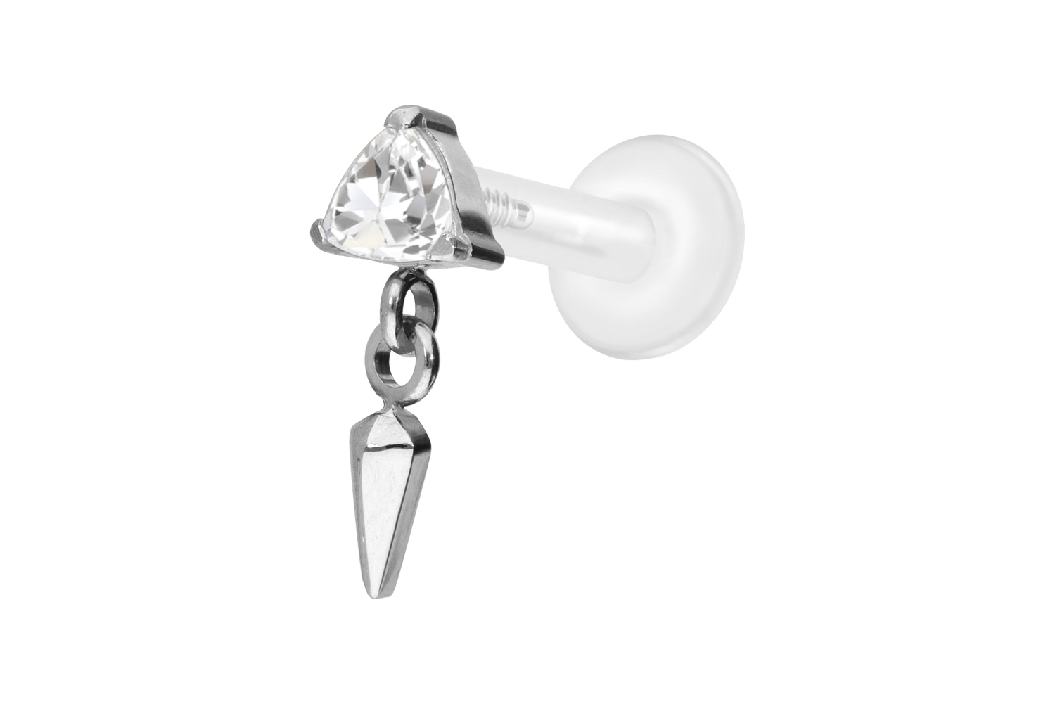 PTFE Labret Piercing mit Innengewinde + Titan-Aufsatz KRISTALLDREIECK + SPITZE